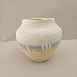 Vintage Southwest Signed Pottery Planter Pastel Blue & Green Brand New